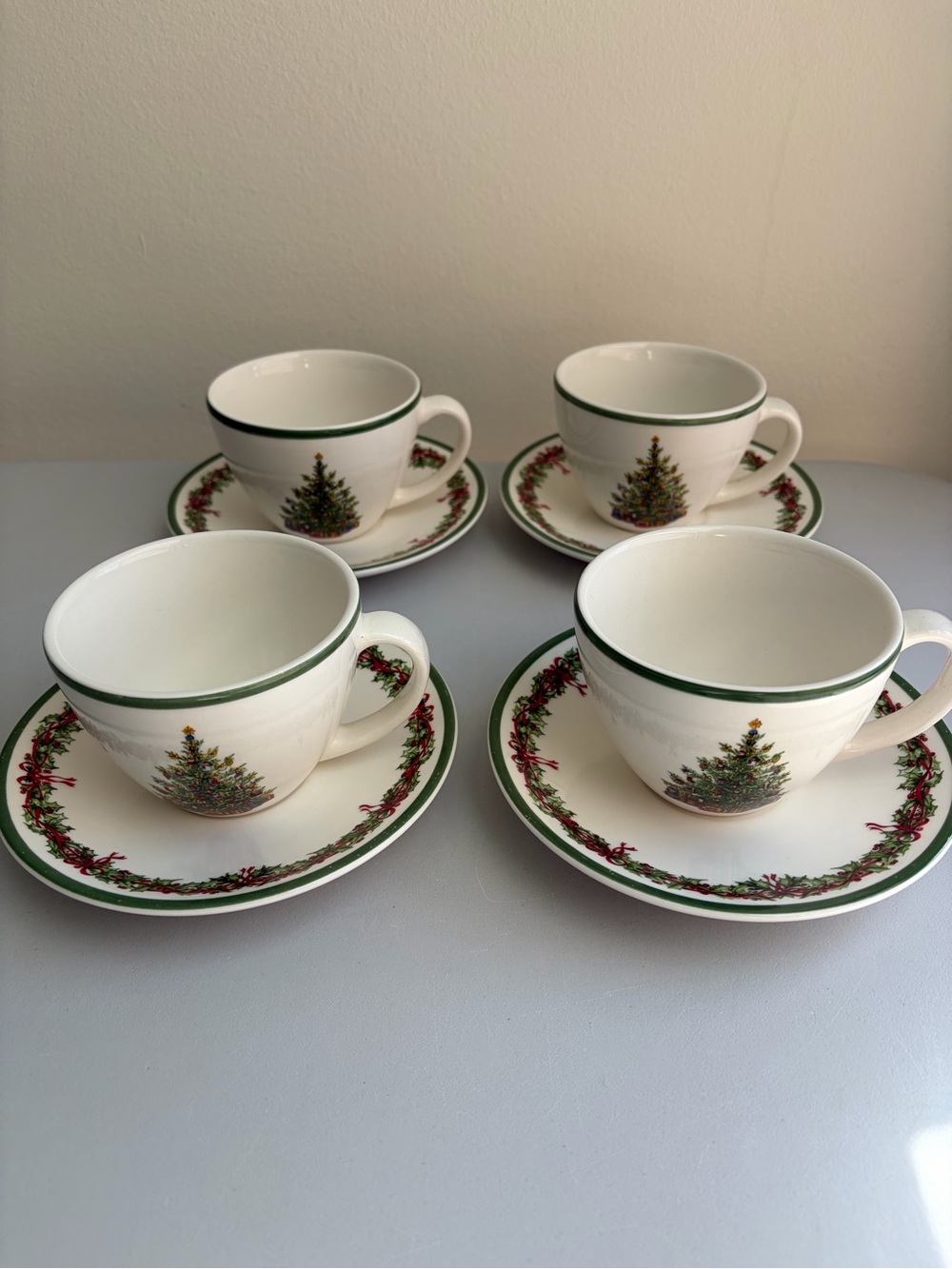 Traditions Holiday Celebrations By Christopher Radko Set Of 4 Cups And Saucers